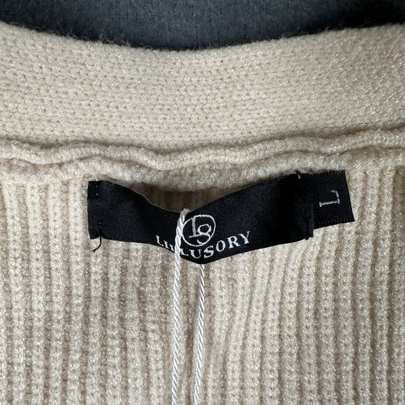 Lillusory Cardigan Sweater Womens Large Beige Button Front Ribbed Knit Pullover - Picture 3 of 11